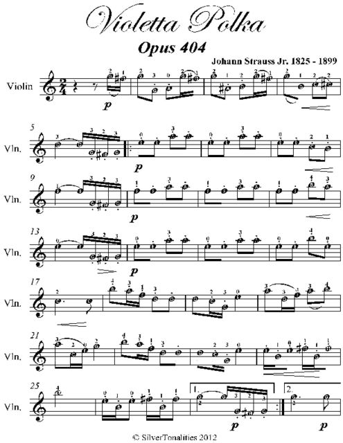 Violetta Polka Easy Violin Sheet Music, Johann Strauss Jr