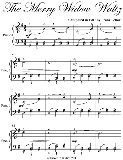 Merry Widow Waltz Easy Piano Sheet Music, Franz Lehar