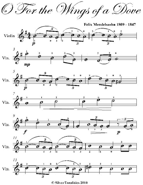 O for the Wings of a Dove Easy Violin Sheet Music, Felix Mendelssohn