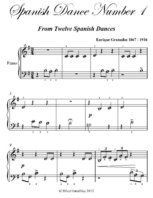 Spanish Dance Number 1 Beginner Piano Sheet Music, Enrique Granados
