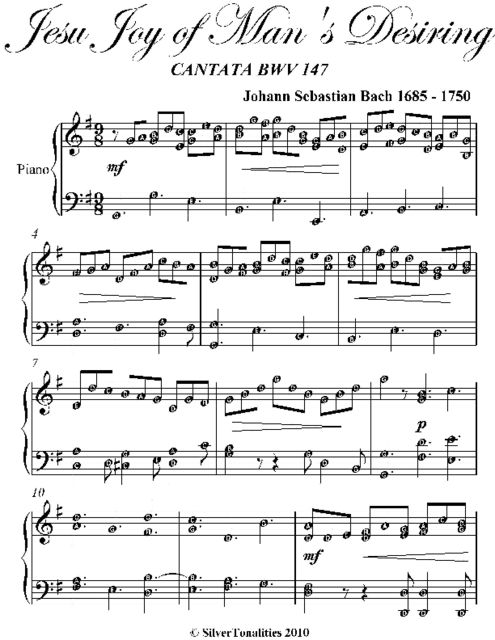 Jesu Joy of Man’s Desiring Easy Intermediate Piano Sheet Music, Johann Sebastian Bach