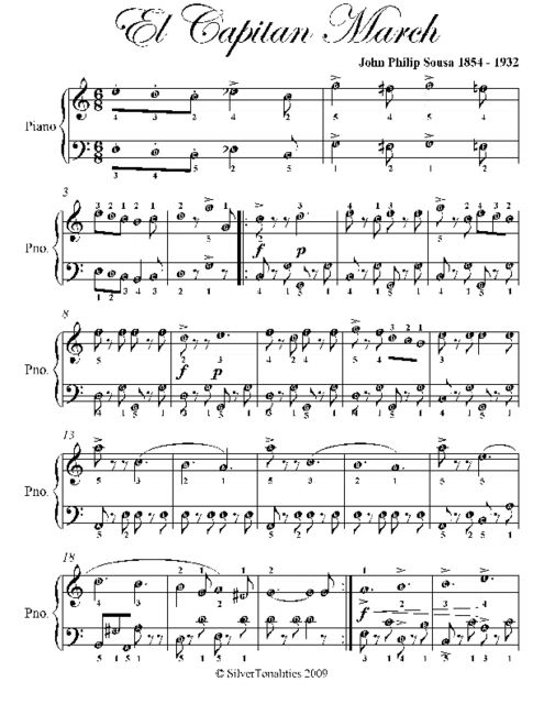 El El Capitan March Easy Piano Sheet Music, John Philip Sousa