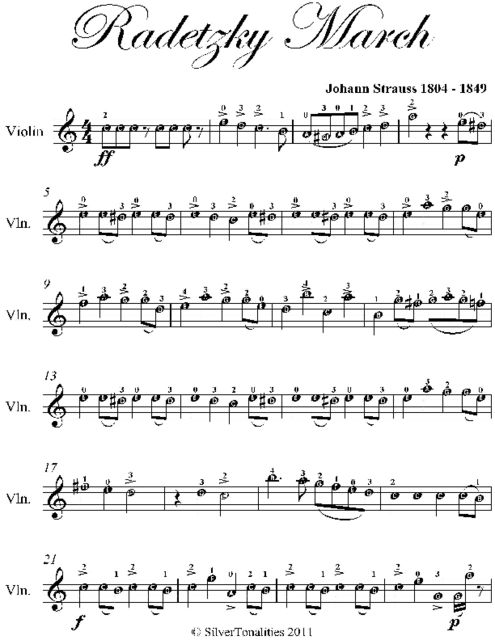 Radetzky March Easy Violin Sheet Music, Johann Strauss