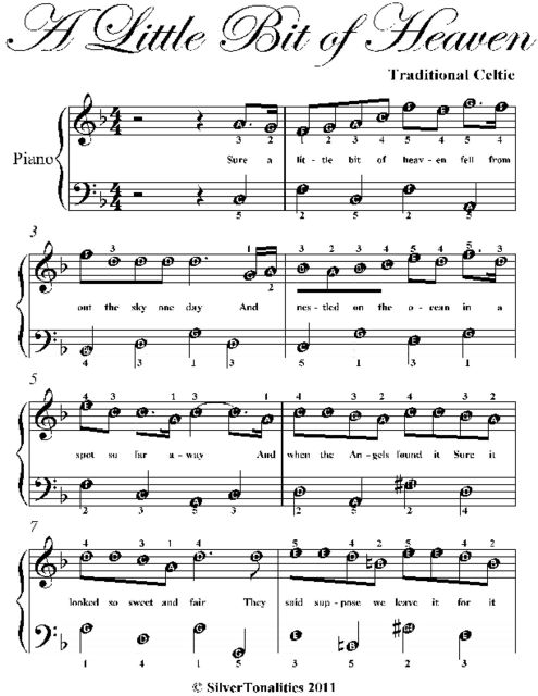 A Little Bit of Heaven Easy Piano Sheet Music, Traditional Celtic