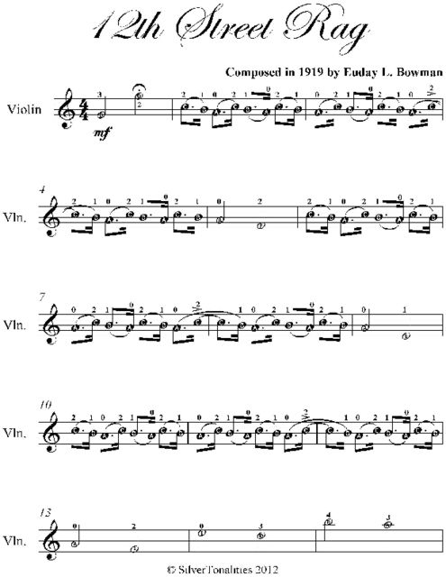12th Street Rag Easy Violin Sheet Music, Euday Bowman