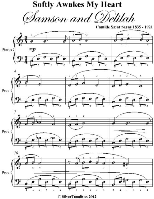 Softly Awakes My Heart Samson and Delilah Easy Piano Sheet Music, Camille Saint Saens