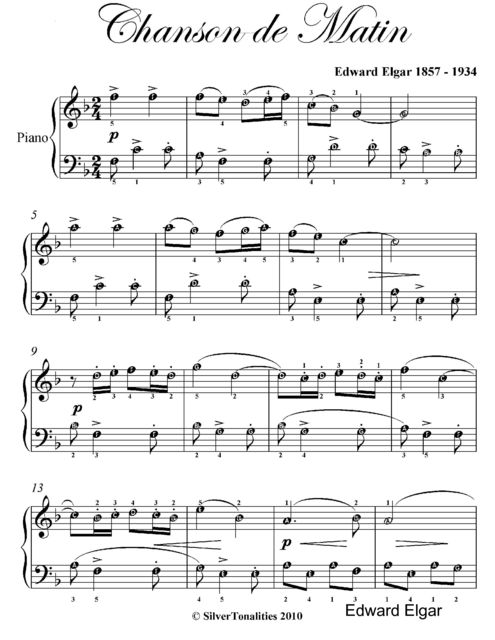 Chanson De Matin Easy Piano Sheet Music, Edward Elgar