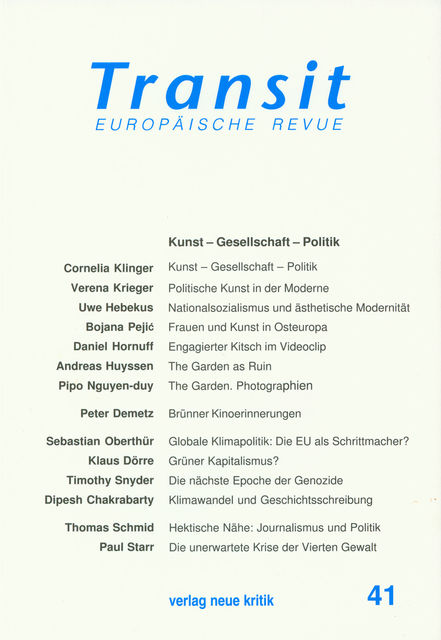 Transit 41. Europäische Revue, Cornelia Klinger, Uwe Hebekus, Verena Krieger