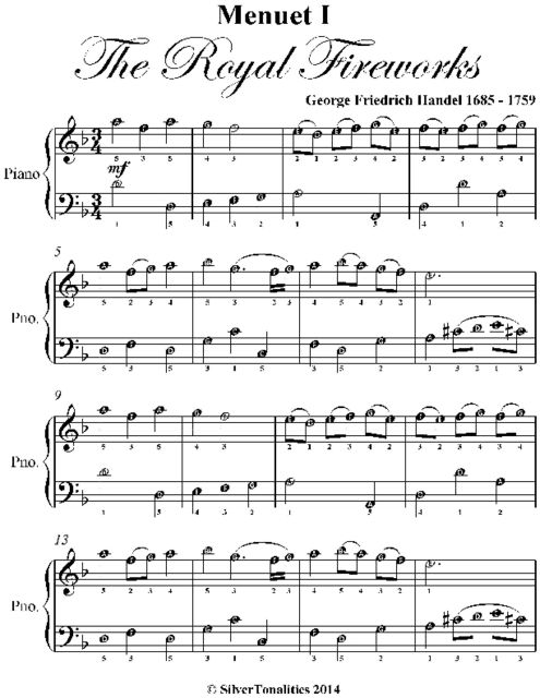 Menuet 1 the Royal Fireworks Easy Piano Sheet Music, George Friedrich Handel