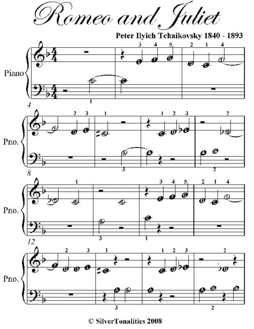 Romeo and Juliet Beginner Piano Sheet Music, Peter Ilyich Tchaikovsky