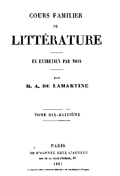 Cours familier de Littérature – Volume 18, Alphonse Lamartine
