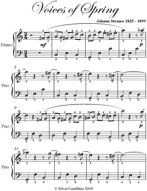 Voices of Spring Easy Piano Sheet Music, Johann Strauss