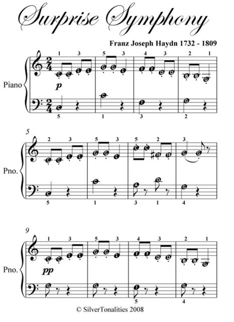 Surprise Symphony Easy Piano Sheet Music, Franz Joseph Haydn