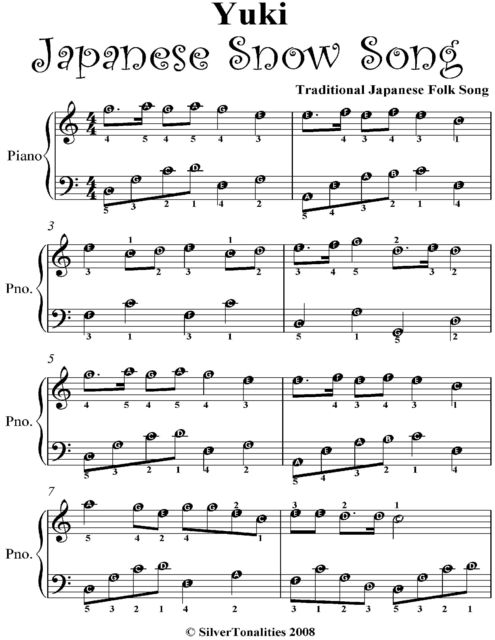 Yuki Japanese Snow Song Easy Piano Sheet Music, Traditional Japanese