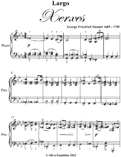 Largo Xerxes Elementary Piano Sheet Music, George Friedrich Handel