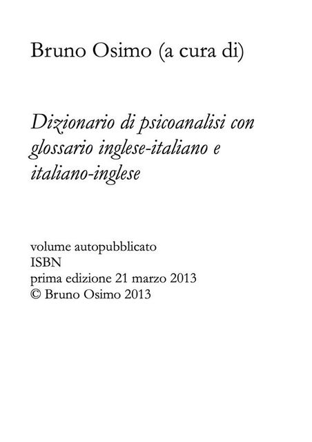 Dizionario di psicoanalisi con glossario inglese-italiano e italiano-inglese, Bruno Osimo