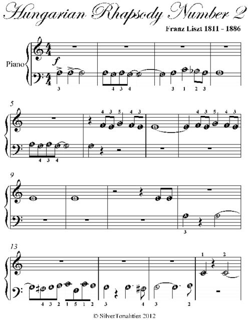 Hungarian Rhapsody Number 2 Beginner Piano Sheet Music, Franz Liszt