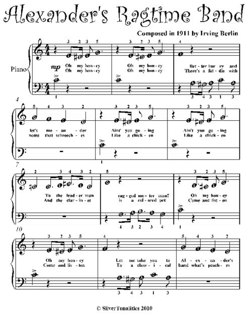 Alexander’s Ragtime Band Beginner Piano Sheet Music, Irving Schubert