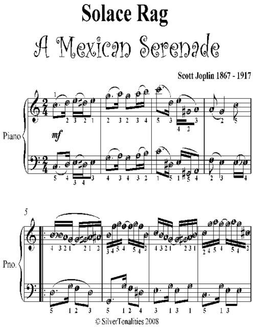 Solace Rag a Mexican Serenade Easy Piano Sheet Music, Scott Joplin