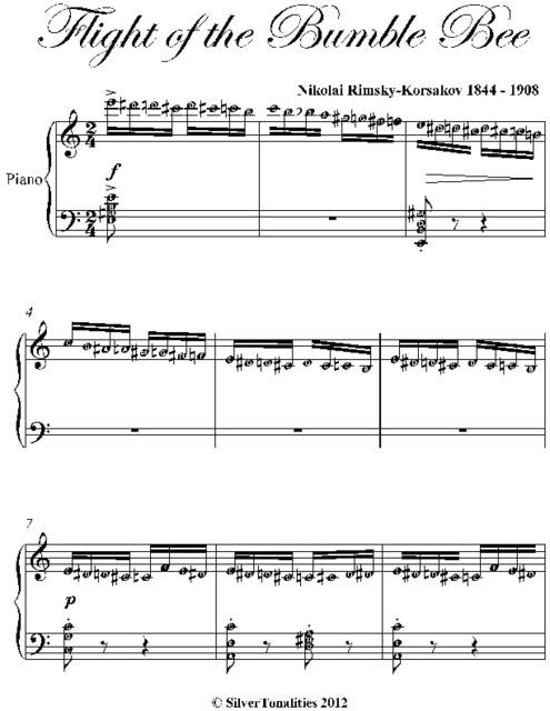 Flight of the Bumble Bee Easy Intermediate Piano Sheet Music, Nikolai Rimsky Korsakov