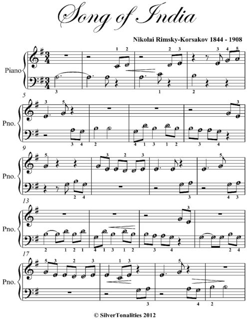 Song of India Beginner Piano Sheet Music, Nikolai Rimsky-Korsakov