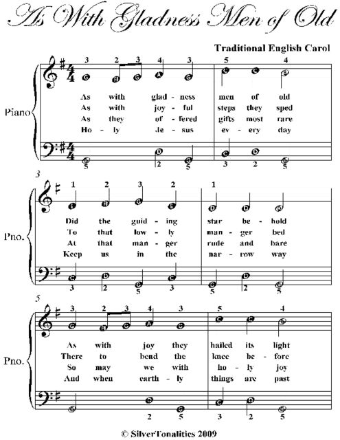 As With Gladness Men of Old Easiest Piano Sheet Music, Traditional English Carol