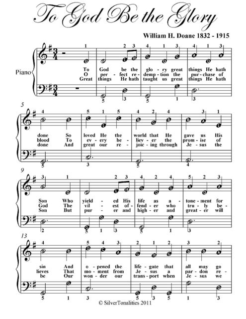 To God Be the Glory Easy Piano Sheet Music, William Doane