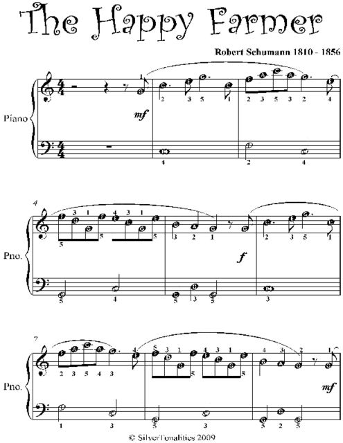 The Happy Farmer Easiest Piano Sheet Music, Robert Schumann