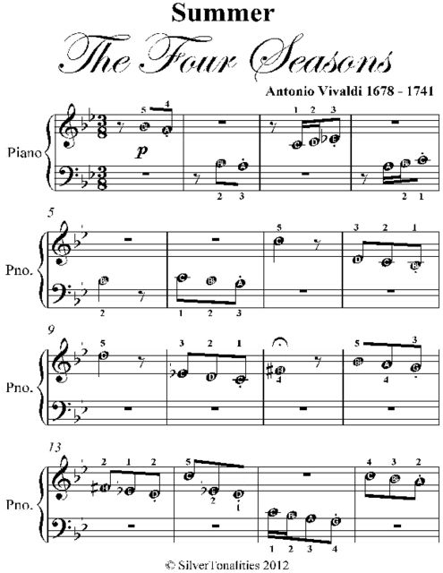 Summer the Four Seasons Beginner Piano Sheet Music, Antonio Vivaldi