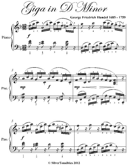 Giga In D Minor Elementary Piano Sheet Music, George Friedrich Handel