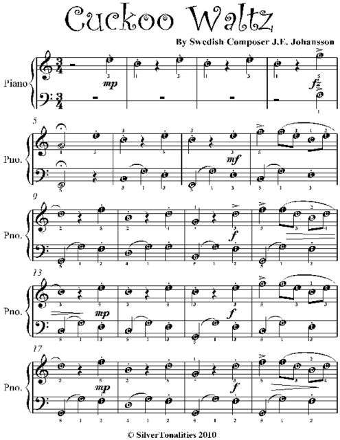 Cuckoo Waltz Easy Piano Sheet Music, J.E.Johansson