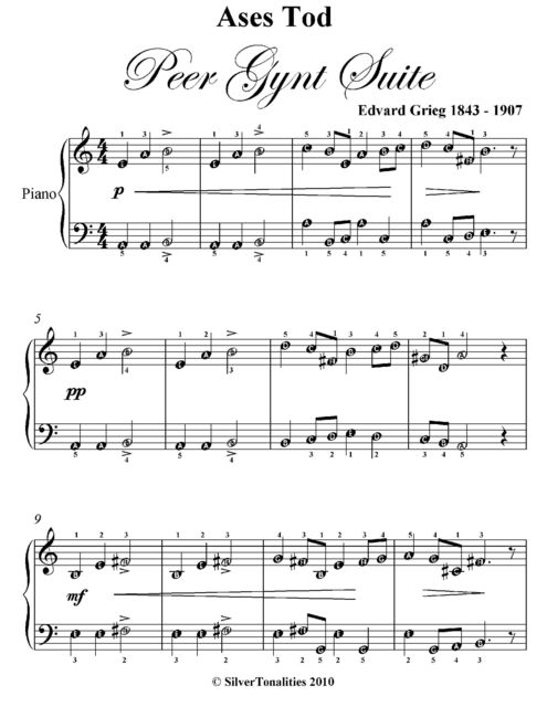 Ases Tod Peer Gynt Suite Easy Piano Sheet Music, Edvard Grieg