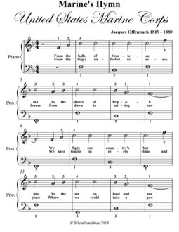 Marine Corps Hymn Easy Piano Sheet Music, Jacques Offenbach