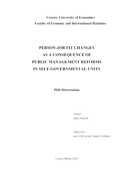 Person-Job Fit Changes As A Consequence Of Public Management Reforms In Self-Governmental Units, Omar Scharifi