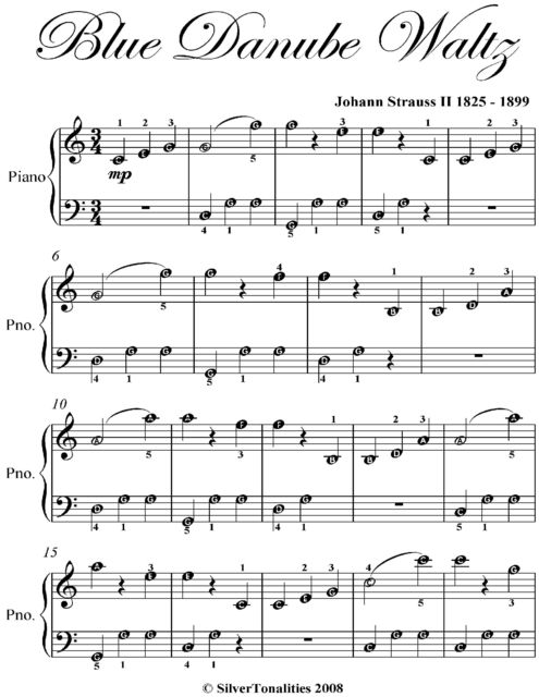 Blue Danube Waltz Easy Piano Sheet Music, Johann Strauss