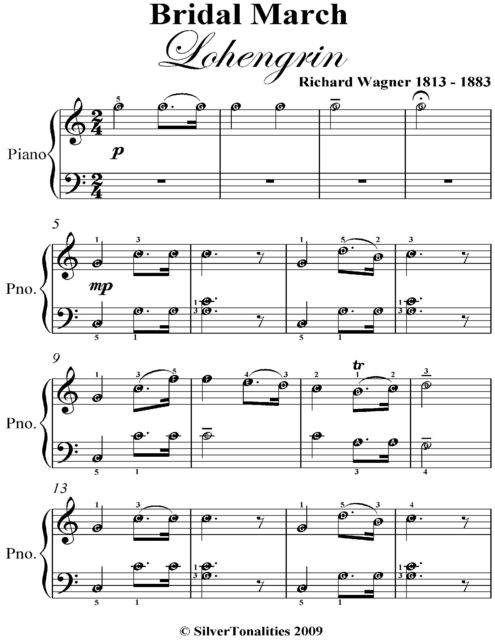 Bridal March Lohengrin Easy Piano Sheet Music, Richard Wagner