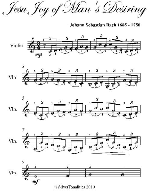 Jesu Joy of Man’s Desiring Easy Violin Sheet Music, Johann Sebastian Bach