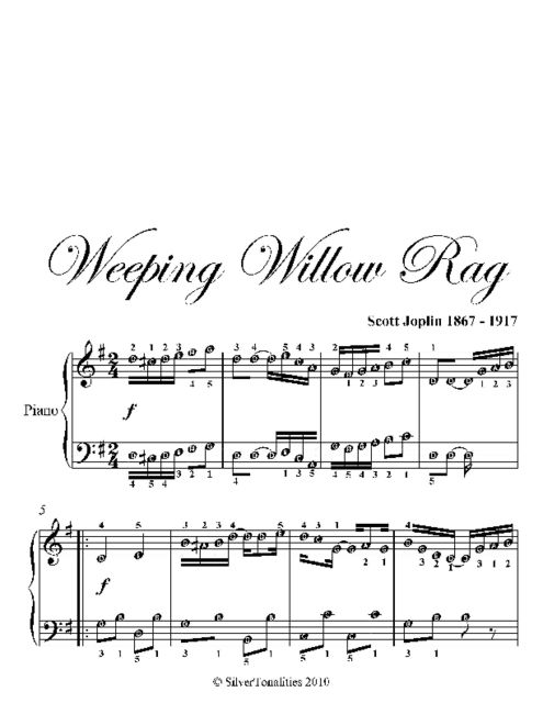 Weeping Willow Rag Easy Piano Sheet Music, Scott Joplin