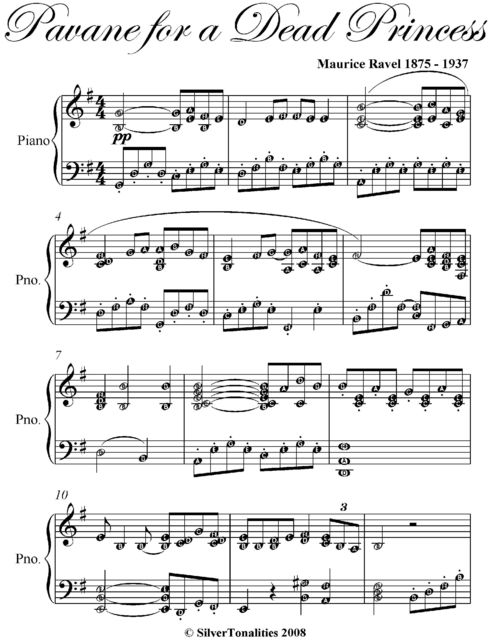 Pavane for a Dead Princess Easy Intermediate Piano Sheet Music, Maurice Ravel