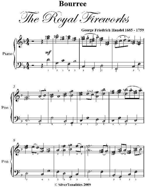 Bourree the Royal Fireworks Elementary Piano Sheet Music, George Friedrich Handel