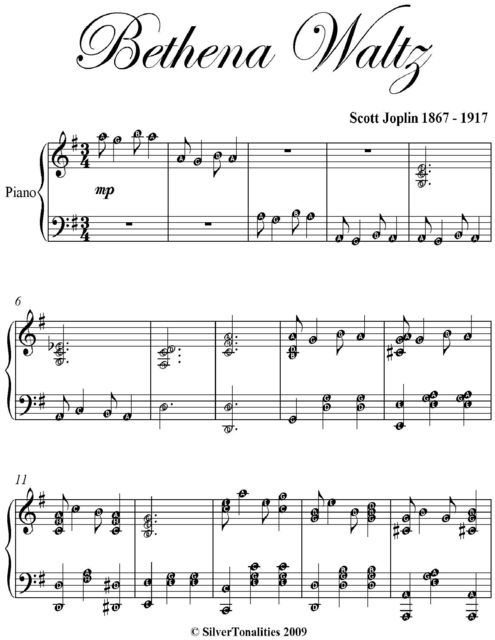 Bethena Waltz Intermediate Piano Sheet Music, Scott Joplin