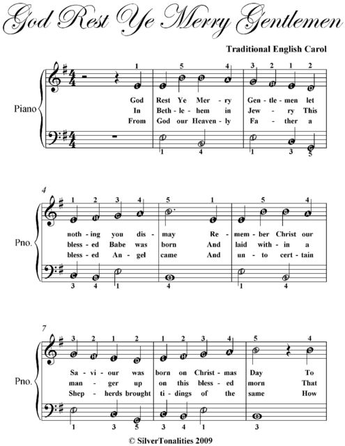 God Rest Ye Merry Gentlemen Easiest Piano Sheet Music, Traditional English Carol