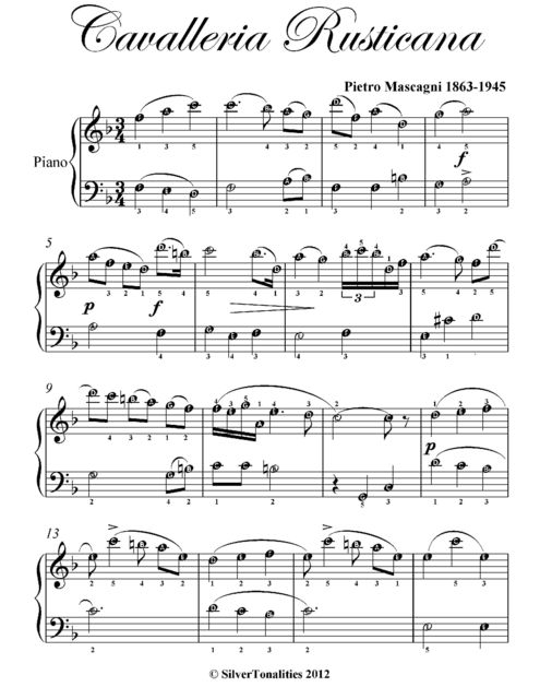 Cavalleria Rusticana Easy Piano Sheet Music, Pietro Mascagni