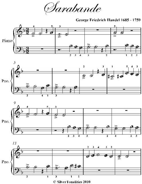 Sarabande Beginner Piano Sheet Music, George Friedrich Handel