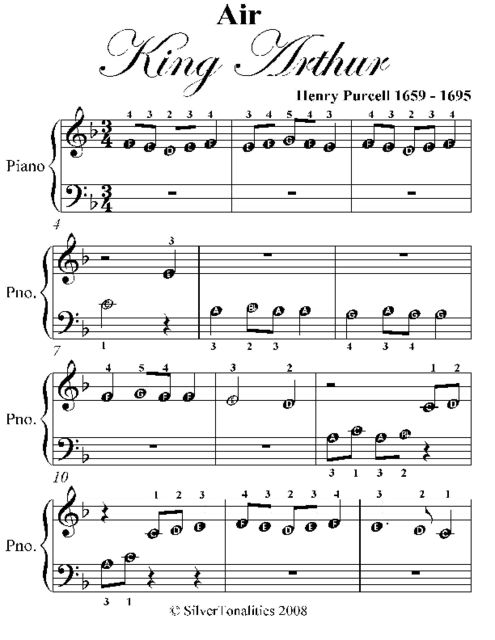 Air King Arthur Beginner Piano Sheet Music, Henry Purcell