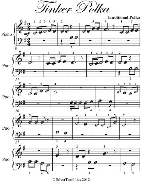 Tinker Polka Beginner Piano Sheet Music, Traditional Polka