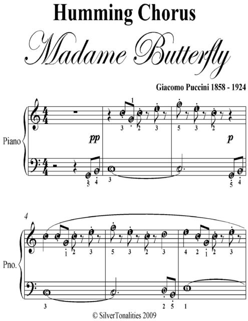 Humming Chorus Madame Butterfly Easy Piano Sheet Music, Giacomo Puccini