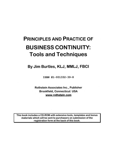 Principles and Practices of Business Continuity: Tools and Techniques, Jim Burtles