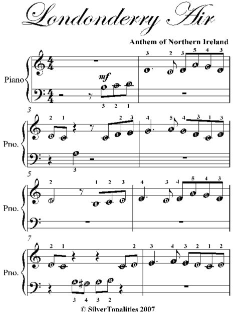Londonderry Air Beginner Piano Sheet Music, Traditional Irish