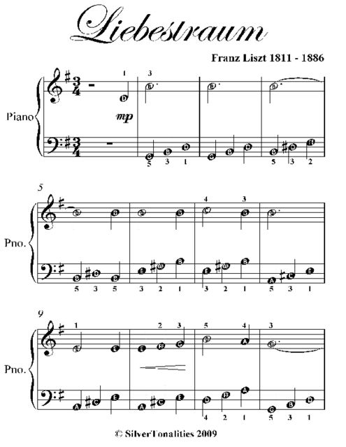 Liebestraum Easiest Piano Sheet Music, Franz Liszt